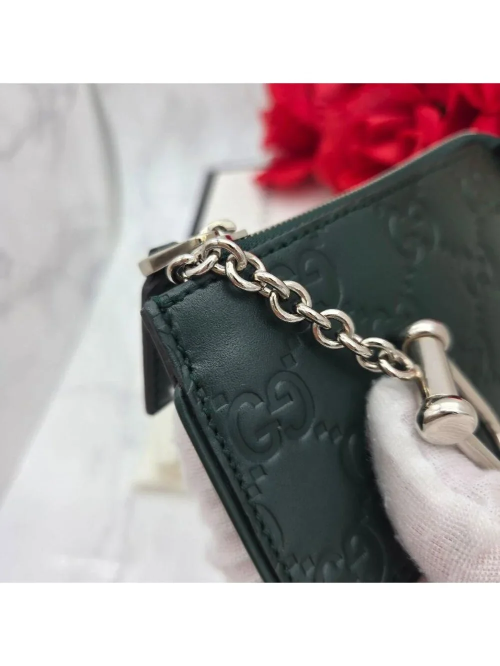 Gucci Guccissima Coin Purse Wallet GG Green Leather